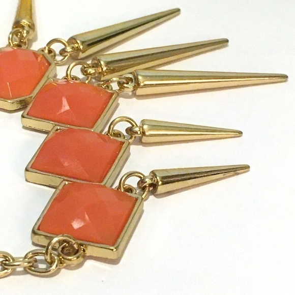 3/$29! Long Orange Gold Statement Necklace Spikes - Picture 8 of 8